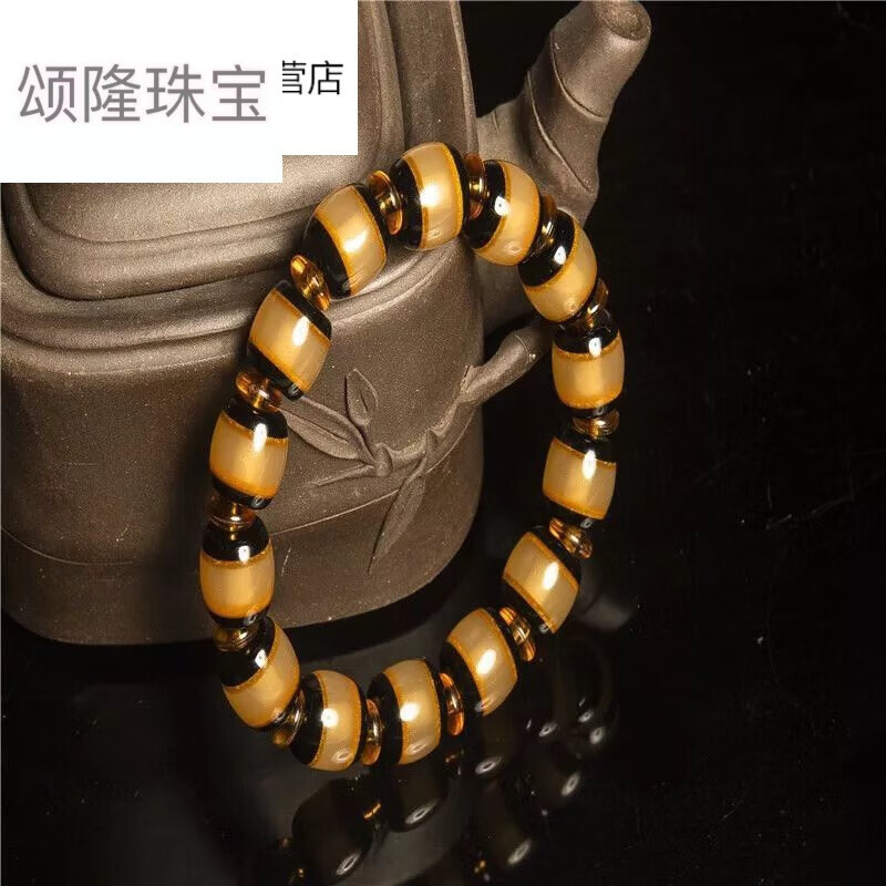 灏吉弧西藏高原羊角镶嵌牦牛角佛珠手串男士清热解凉手链水牛角隔片