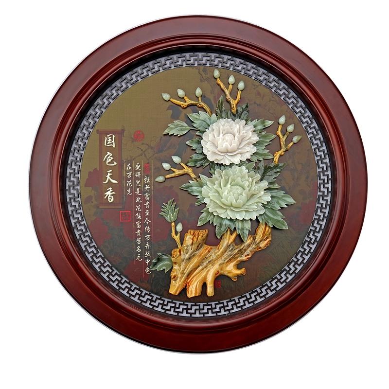 沃皓（wohao）东阳木雕入户软装新中式玉雕客厅墙壁装饰画背景墙玄关画挂画 85厘米×85厘米   连年有余 85cm*85cm