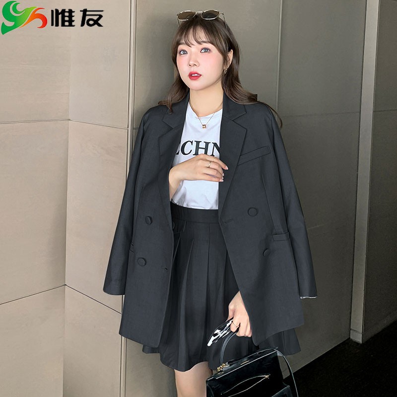 惟友大码女装外套胖女人时尚显瘦的大码装设计感小西服 曜石黑【单件