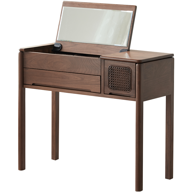 原始原素 实木梳妆台 翻镜现代简约小户型北美黑胡桃木化妆桌 0.89米梳妆台+凳  JD-6046+JD-6048