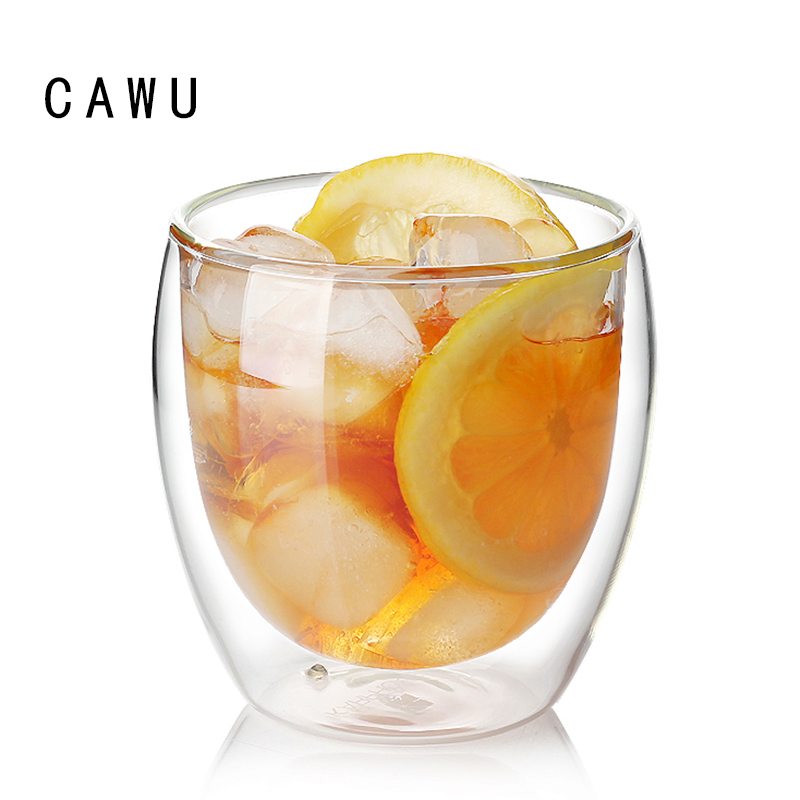 CAWU双层玻璃水杯高硼硅耐热凉水杯套装创意咖啡杯泡茶杯子办公杯 单只/250ml