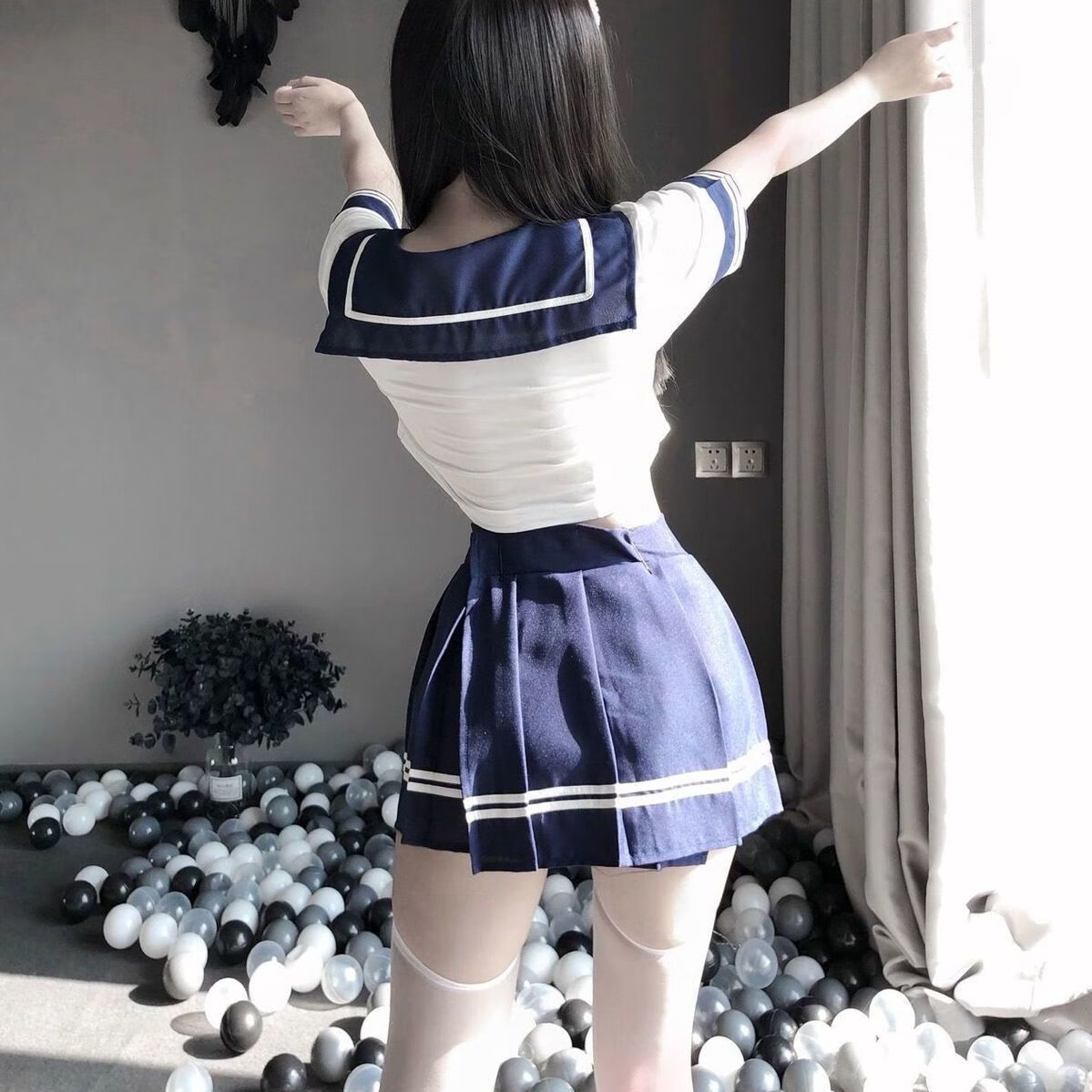 极度诱惑女生小胸勾人暴露jk学生水手制服开档免脱sm 领带 上衣