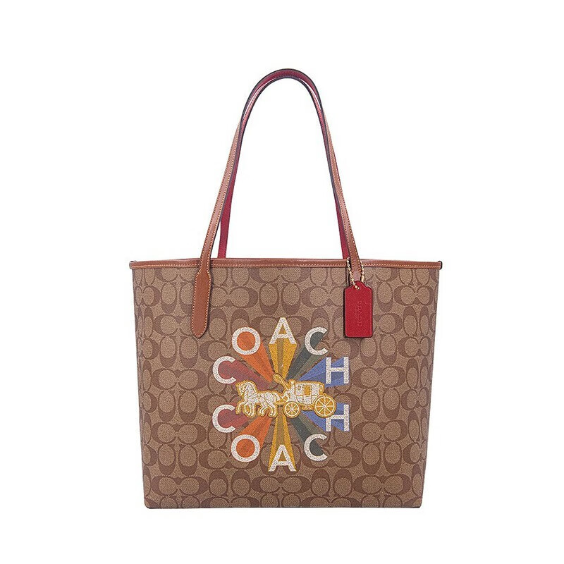 coach 蔻驰女包 女士citytote系列彩虹马车托特包单肩手提包c6813 浅