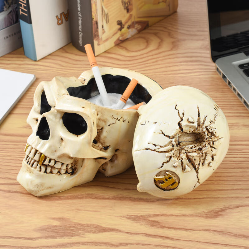 依芙裳烟灰缸客厅摆件 新款个性骷髅烟灰缸客厅茶几家用床头防飞灰