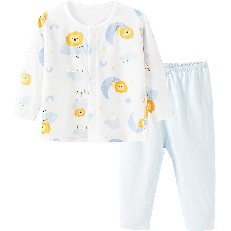 舒貝怡嬰兒衣服內(nèi)衣套裝兒童睡衣寶寶夏空調(diào)服純棉對(duì)開(kāi)秋衣褲藍(lán)色100CM