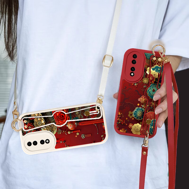 作画君 适用华为荣耀90 GT手机壳龙年新款腕带支架荣耀90Pro国潮限定全包精孔防摔配长斜跨挂绳保护套 荣耀90GT【国风印花】配长挂绳