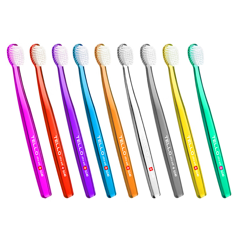 TELLO瑞士进口泰尔乐6240超软毛牙刷细毛呵护牙龈口腔敏感男女成人牙刷 红色- 1支