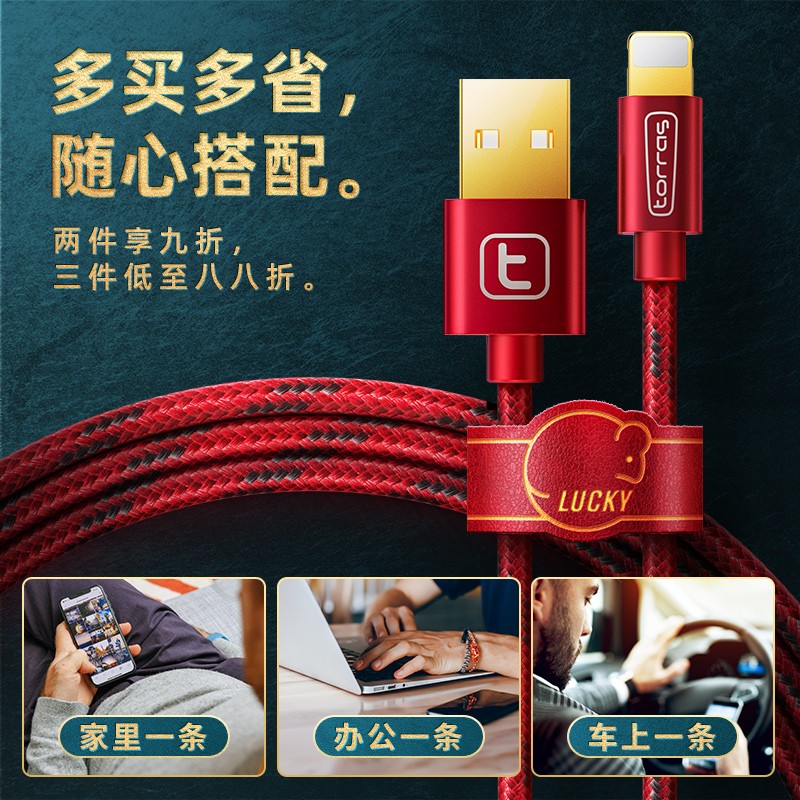 88901-图拉斯 苹果数据线手机快充USB充电器线iPhone 13 Pro Max/12/11/iPad 1.68米【快不伤机丨耐用不弹窗】-详情图