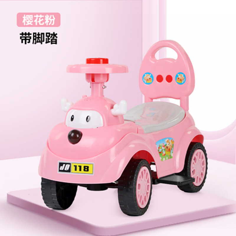 贤祥儿童扭扭车1到3岁宝宝溜溜车男女孩玩具车带音乐灯光防侧翻滑行车 粉麋鹿音乐灯光伸缩脚踏礼