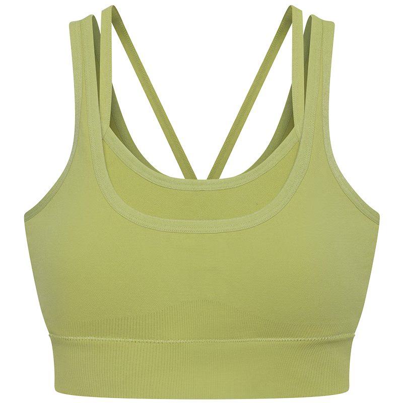 ubras无缝假两件中强运动背心文胸内衣女无钢圈美背运动胸罩 棕榈叶色 S 70A/70B/70C