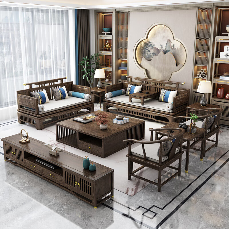 立匠2023新款白蜡木新中式全实木沙发组合禅意高端档现代别墅客厅家具 单人位
