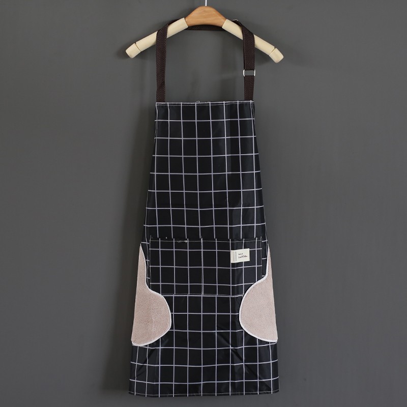 宫诺（GoogNuo）围裙 防水防油可擦手时尚男女通用款围裙 厨房餐厅烘焙工作围腰 大格子 可擦手黑白格