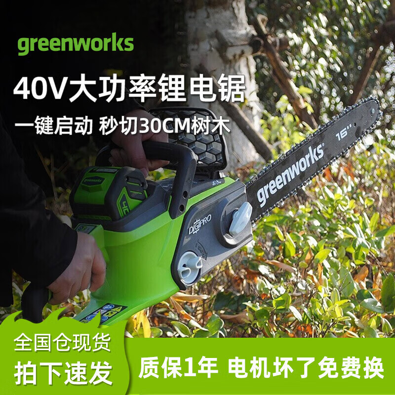 格力博（greenworks）40V电链锯家用电锯伐木锯充电便携式手持锂电锯木工电锯1电1充