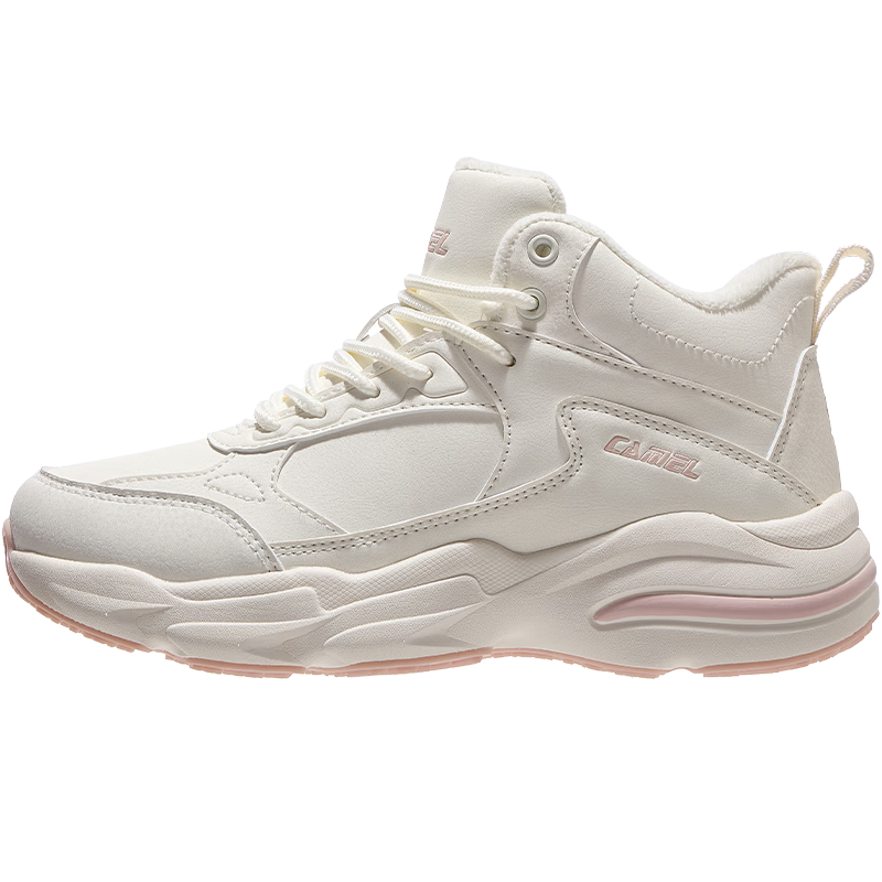 駱駝(CAMEL)加絨女鞋高幫休閑父親秋冬保暖棉鞋 K24C36L3627 米/櫻花粉 37