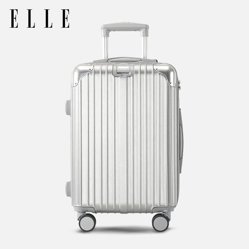 ELLE经典时尚行李箱拉杆箱防刮万向轮女士可登机密码箱大容量运动旅行 奢华银 20英寸 【可登机-五五开】