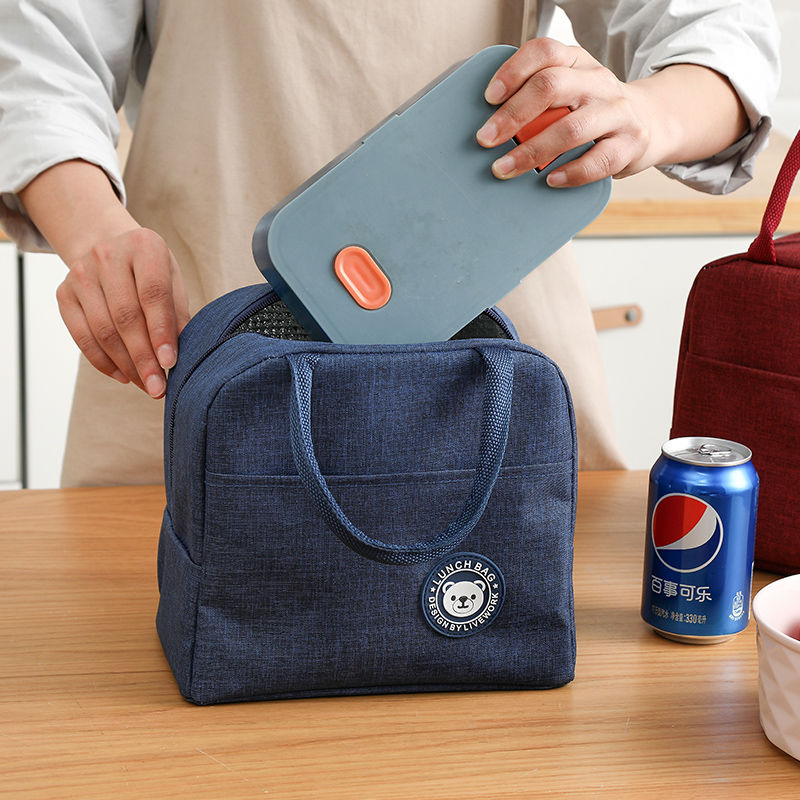沸福保温饭盒袋手拎装便当餐包上班带饭的手提袋子铝箔加厚小学生饭袋 藏青色