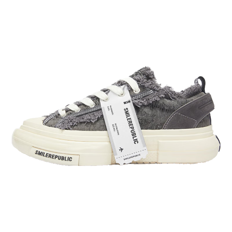 smilerepublic【刘耀文同款】70s灰色流苏“格雷”低帮厚底帆布鞋百搭时尚板鞋 灰色 37