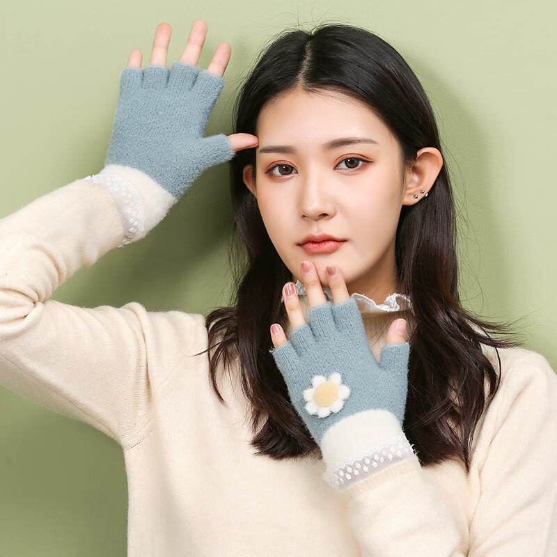 念凝围巾女秋冬季仿兔毛绒围脖百搭学生可爱少女韩版潮保暖护颈脖套 DWJ30 太阳花 天蓝