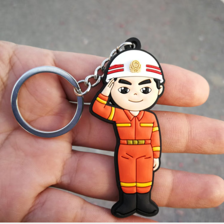 绿野客消防员可爱卡通钥匙扣 火焰蓝挂件小配饰单位活动奖品情侣 小火