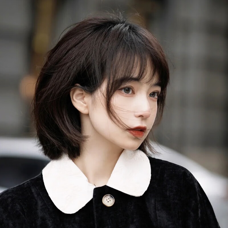 空气刘海仿真人发整顶全头套清新少女感 黑茶色-齐刘海短发-夏季小