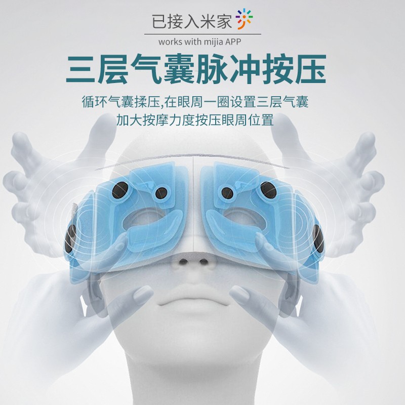 Mengyi眼部按摩仪米家APP热敷眼部按摩器气囊小米lot眼睛按摩仪护眼仪眼罩成人儿童送母亲节生日礼物女男 白灰高级版+石墨烯热敷+多维度按摩+3D环绕音乐