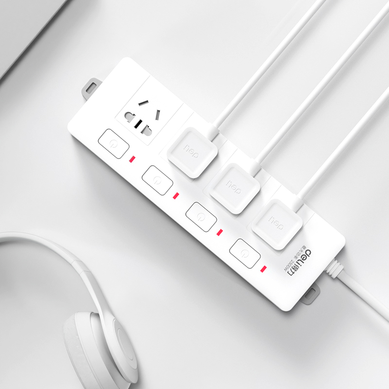 得力（deli） 新国标分控插座/插排/插线板/排插/接线板 4位独立开关 儿童保护门 全长2米 27040-02