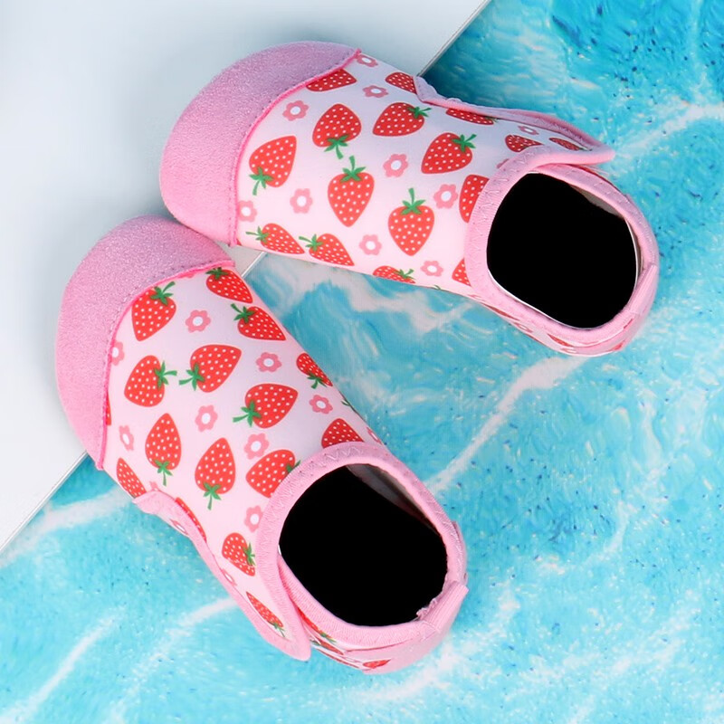 崇婕潜水鞋浮潜鞋儿童沙滩鞋防滑软底游泳鞋宝宝婴儿水上乐园鞋赶海涉 粉色 草莓魔术贴 23-24码内长13cm