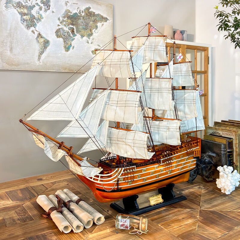 室内(snnei)实木质帆船模型 一帆风顺工艺船装饰摆件 皇家胜利号开业