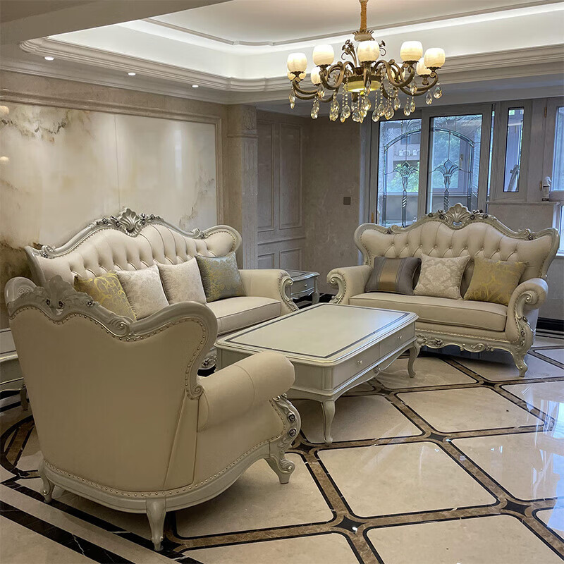 丘林瑟欧式实木皮123组合沙发套房客厅现代简约蒂芙尼蓝整装家具 单人位沙发 组合