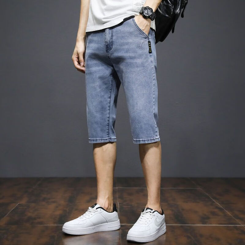 lun)显瘦紧身七分牛仔裤男牛仔短裤男士潮牌宽松直筒夏季薄款七分裤男