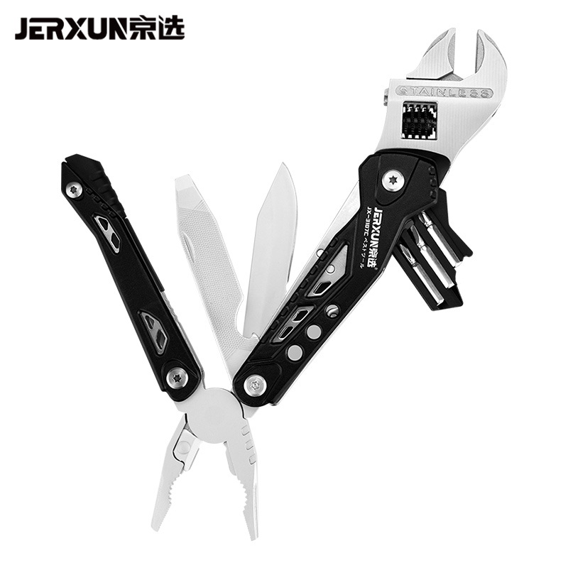 京选（JERXUN）多功能活扳手户外工具组合钳子折叠小刀车载野营多用维修开口扳手