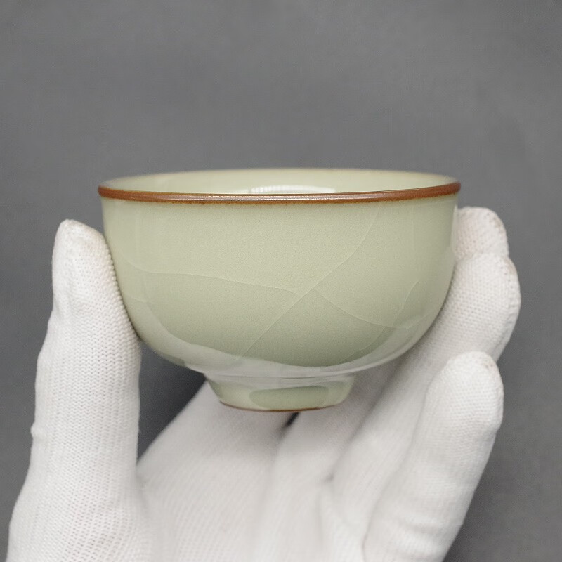 怡茗苑龙泉青瓷王文手工高档哥窑开片月白品茗杯主人杯泡茶杯单杯