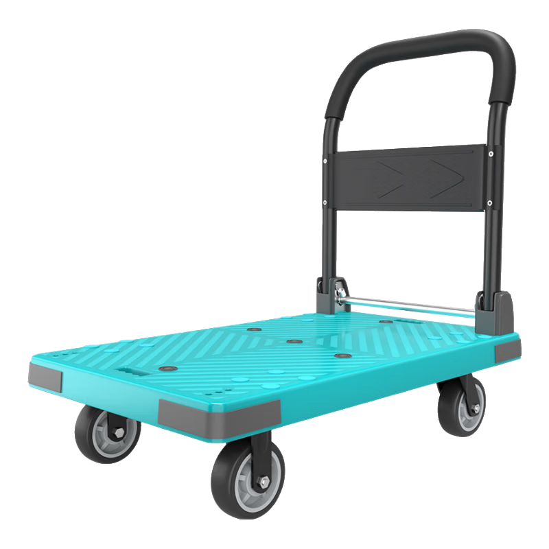 好嘉居 折叠平板手推车【四角防撞】载重400斤72*48cm4寸轻音轮-蒂芙尼色 手推拉货搬运小拖车装修工厂