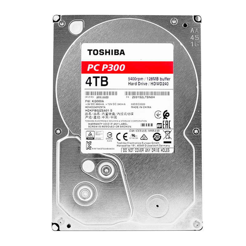 TOSHIBA 东芝 4TB 台式机机械硬盘 128MB 5400RPM SATA接口 P300系列(HDWD240)