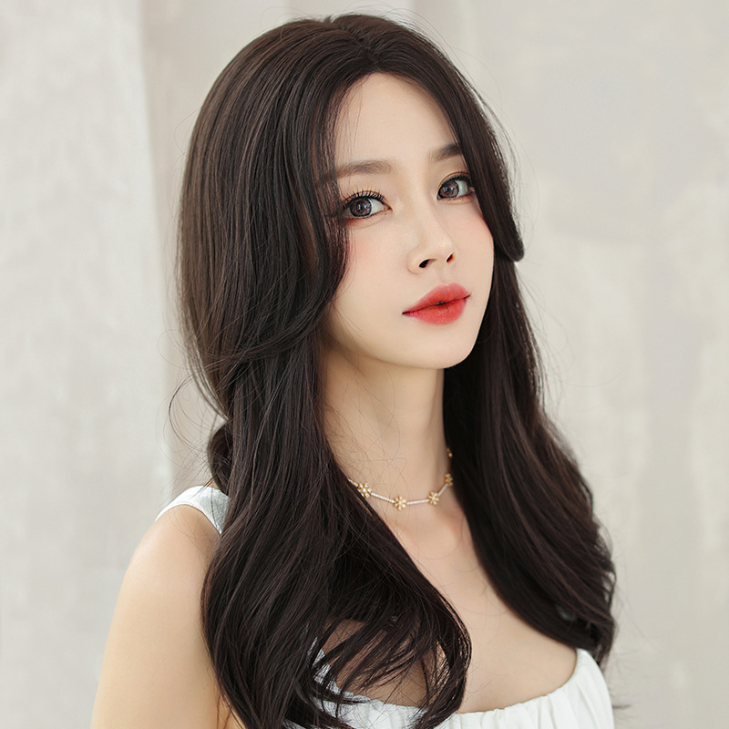 oulisi七街皇后新品假发女八字刘海手织前蕾丝韩式自然长卷发仿真中分