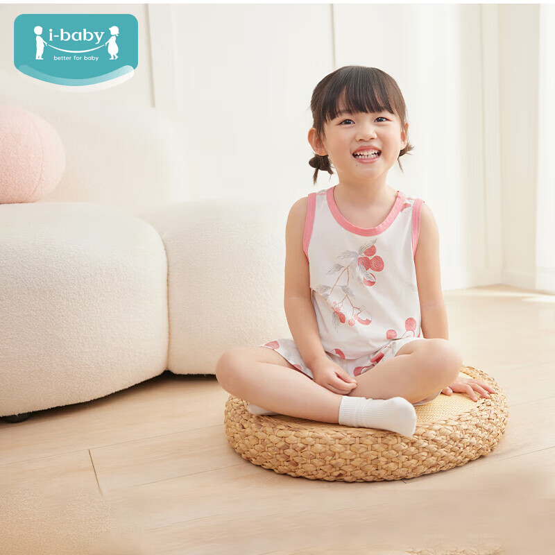 ibaby宝宝背心套装儿童夏季薄款透气男女童无袖T恤短裤两件套 岭南佳荔 80码