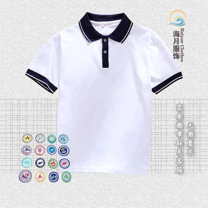 校服短袖夏季翻领宽松男女t恤广东初高中大学生班服徽章定制夏衣 夏衣