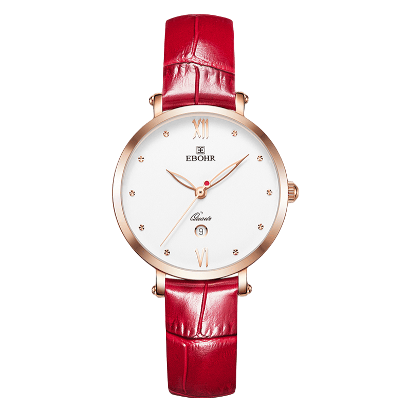依波(ebohr) 卡纳系列女士石英表幸运小红表休闲百搭皮带防水手表情人