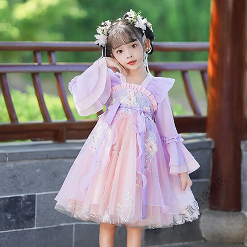 叶余儿童汉服连衣裙2024秋季新款古代超萌国潮春装超仙女童裙子春款