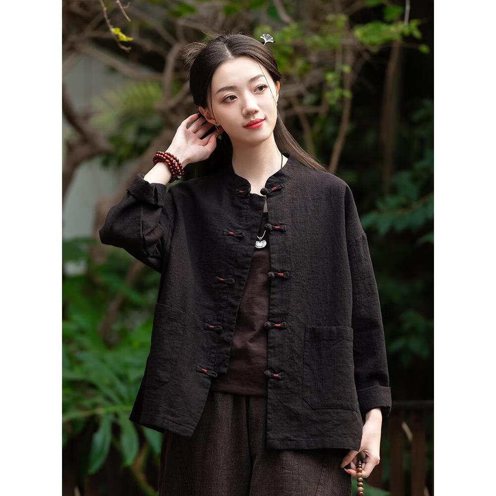 挽鹤24新中式女装复古立领缠线盘扣上衣开衫女式棉麻国风改良唐装外套