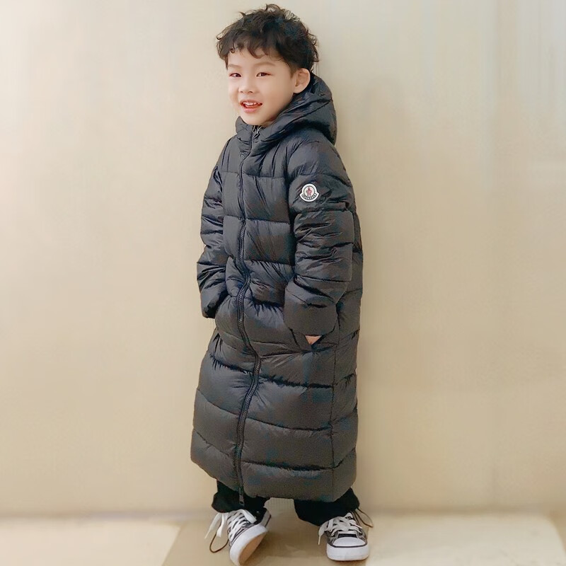 离境天男宝羽绒服长款0-3岁儿童羽绒服中长款男加厚2024冬季新款男女宝 黑色长 100cm