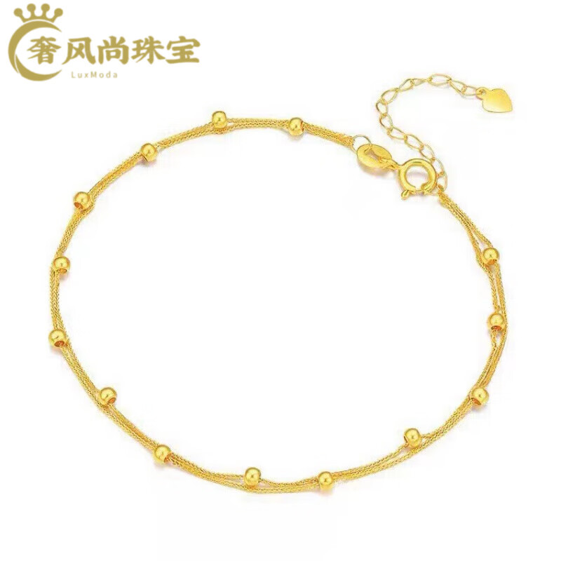 DL 1998胖東來品質(zhì)【專注品質(zhì)】玫瑰金彩金手鏈18k金雙層金珠手鏈女黃金 k黃(黃金色) 15＋3(cm) x 3.4g