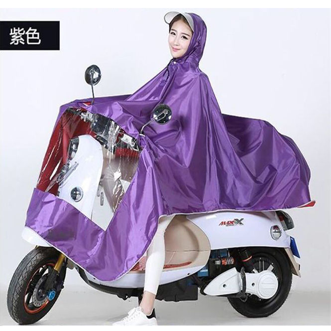 雨衣电动车摩托车面罩单人男女士双帽檐加大加厚雨披双人雨衣 4X单人单帽（无镜套）紫色