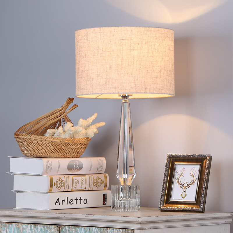 苏曲阔后现代轻奢水晶台灯卧室床头房间简约时尚装饰灯具灯饰亚麻白