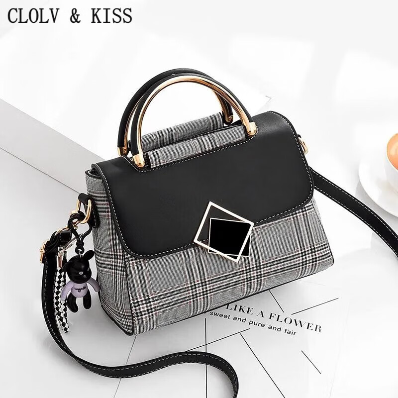 clolv kiss2024新款流行包包韩版潮ins时尚手提包百搭女士单肩斜挎包网红 黑色