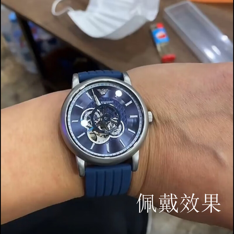 适配阿玛尼硅胶手表带黑武士AR60008/AR2447男女黑色-蝴蝶扣22mm 黑色-黑保险扣 20mm