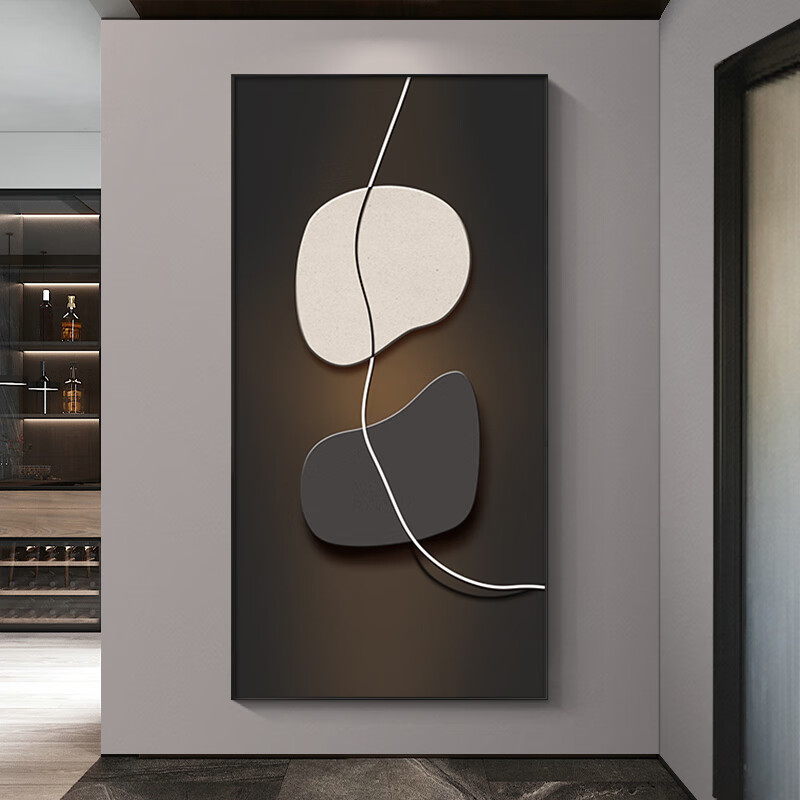 till)石来运转入户玄关装饰画竖版现代走廊过道壁画抽象画客厅挂画jm