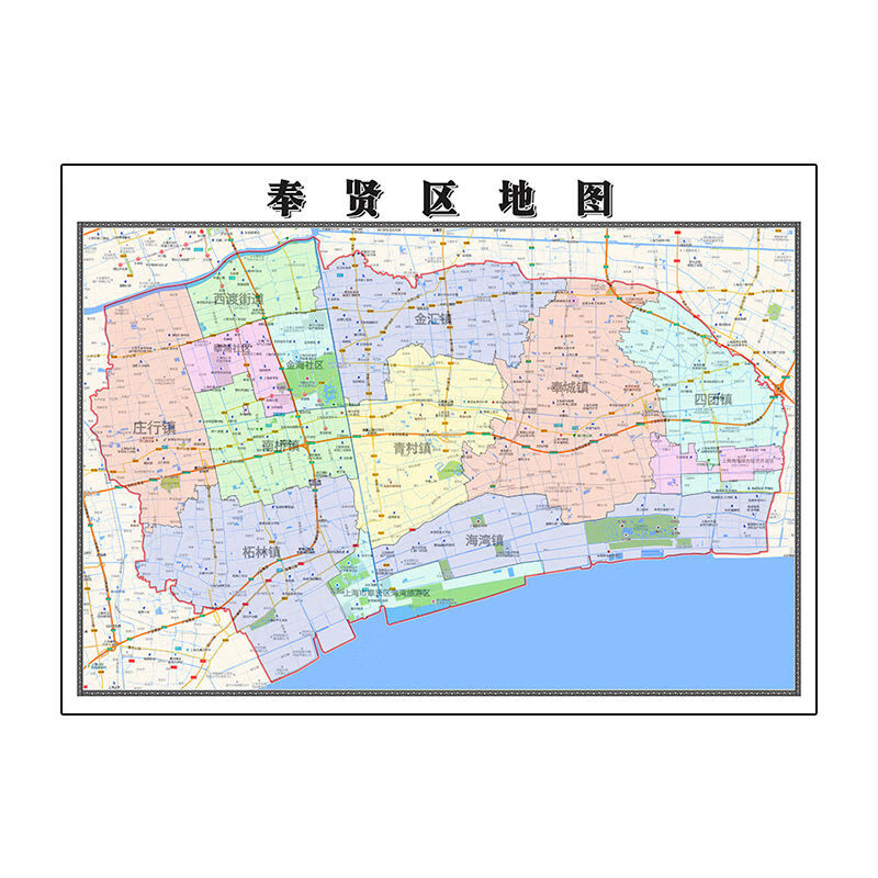 奉贤区地图1.1米上海市新版防水办公室玄关装饰画会客厅餐厅贴画 不覆膜