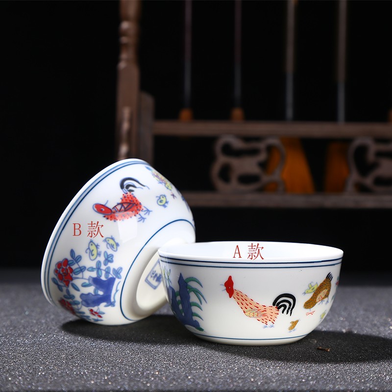 8亿大明成化斗彩鸡缸杯手工仿景德镇古玩功夫茶具手绘主人杯 ab款鸡缸