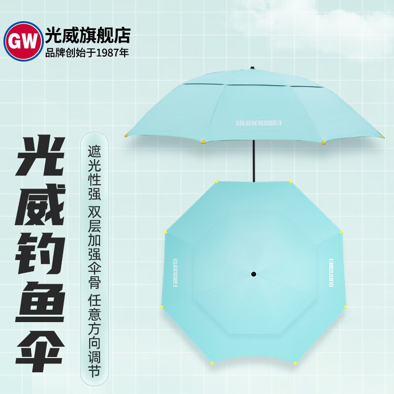 光威（GW） 光威新款钓鱼伞双层加厚万向拐杖大钓伞垂钓遮阳伞2.4米带地插